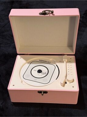 Portable Pink Retro-Inspired Record Player Turntable